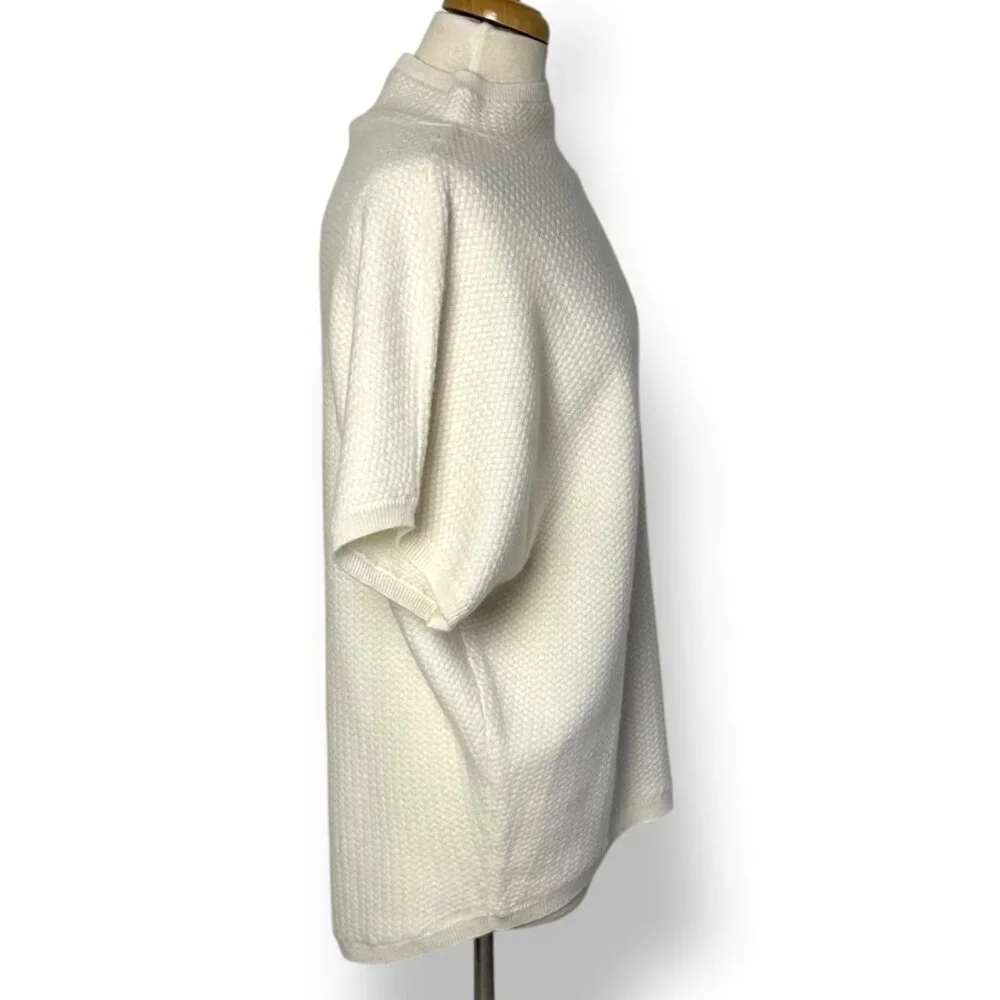 NWT 100% Cashmere Basketweave Short Sleeve Mock Turtleneck Cream Sweater Sz S